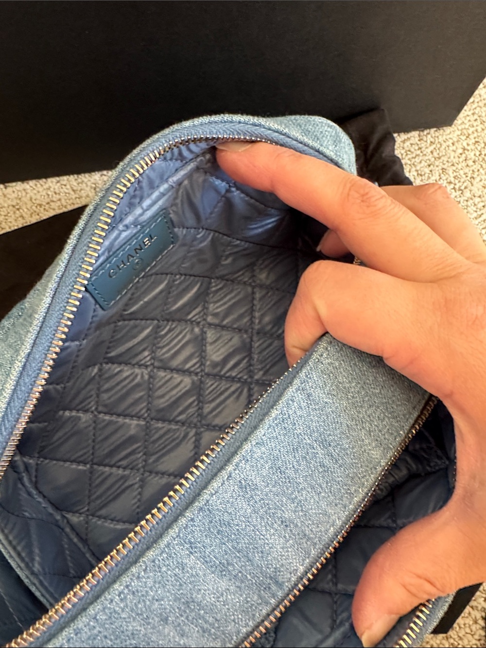 CHANEL Light Blue Quilted Denim Cosmetic Pouch with Chain Wristlet - Picture 7 of 8